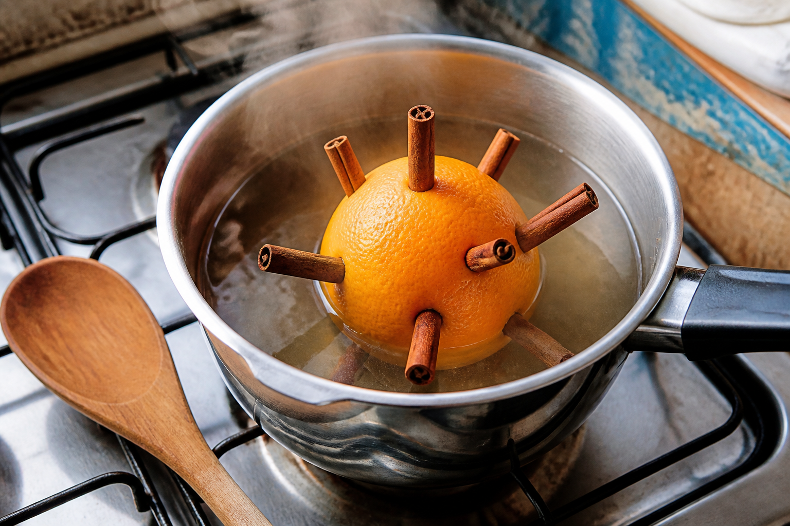 Laranja com canela em uma panela, representando uma receita caseira incomum